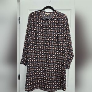 LOFT Geometric Pattern Long Sleeve Dress - Black and Pink